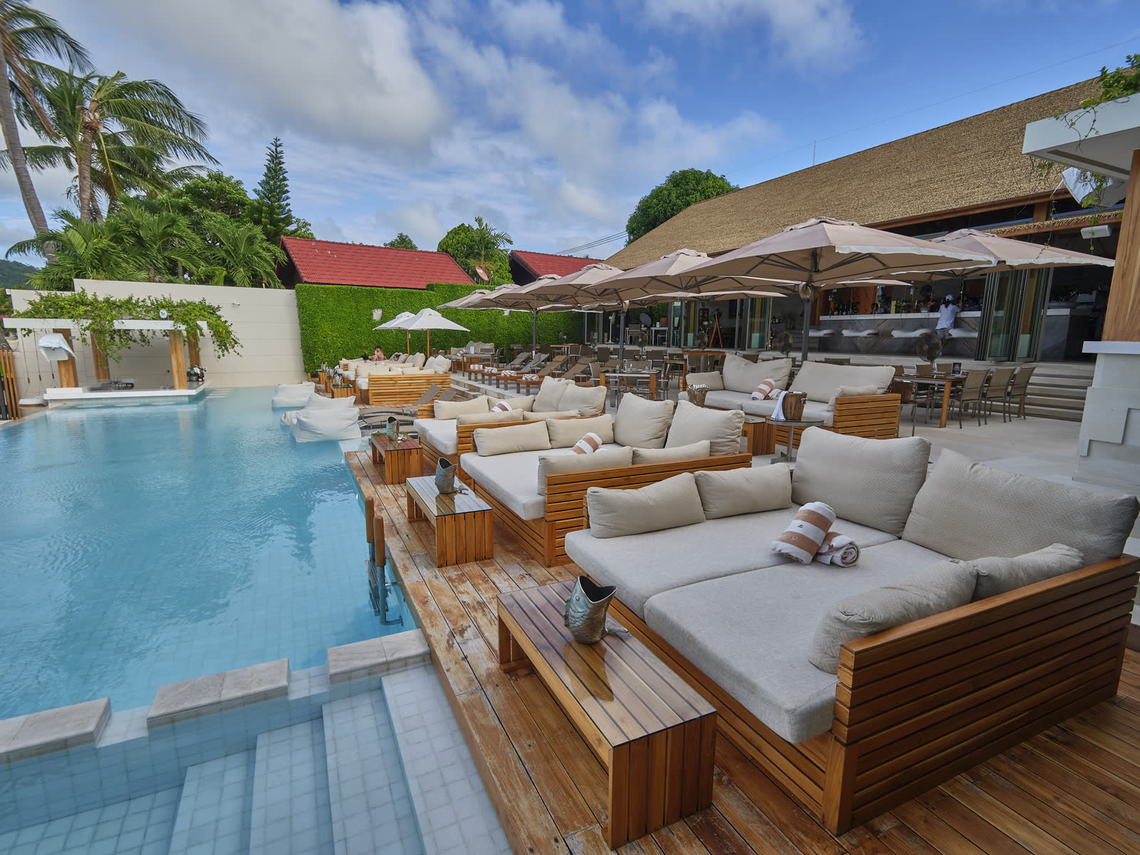 Daybeds beside the infinity pool