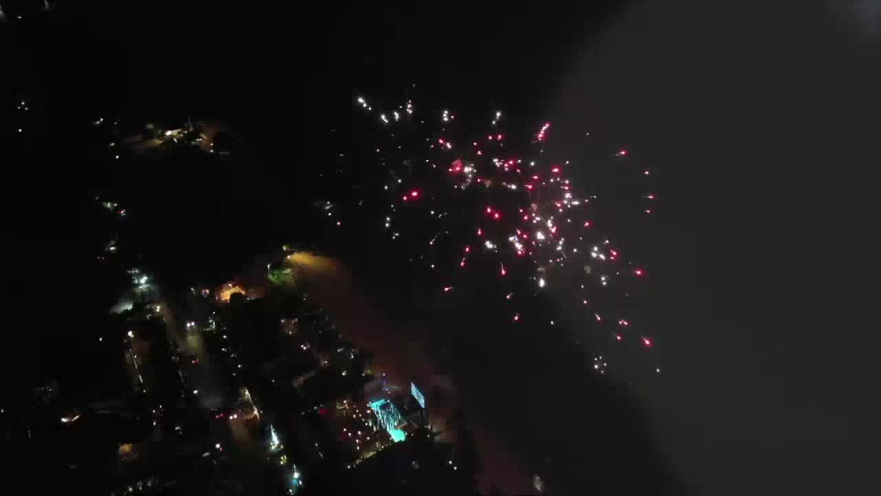 The beach club by night, from above